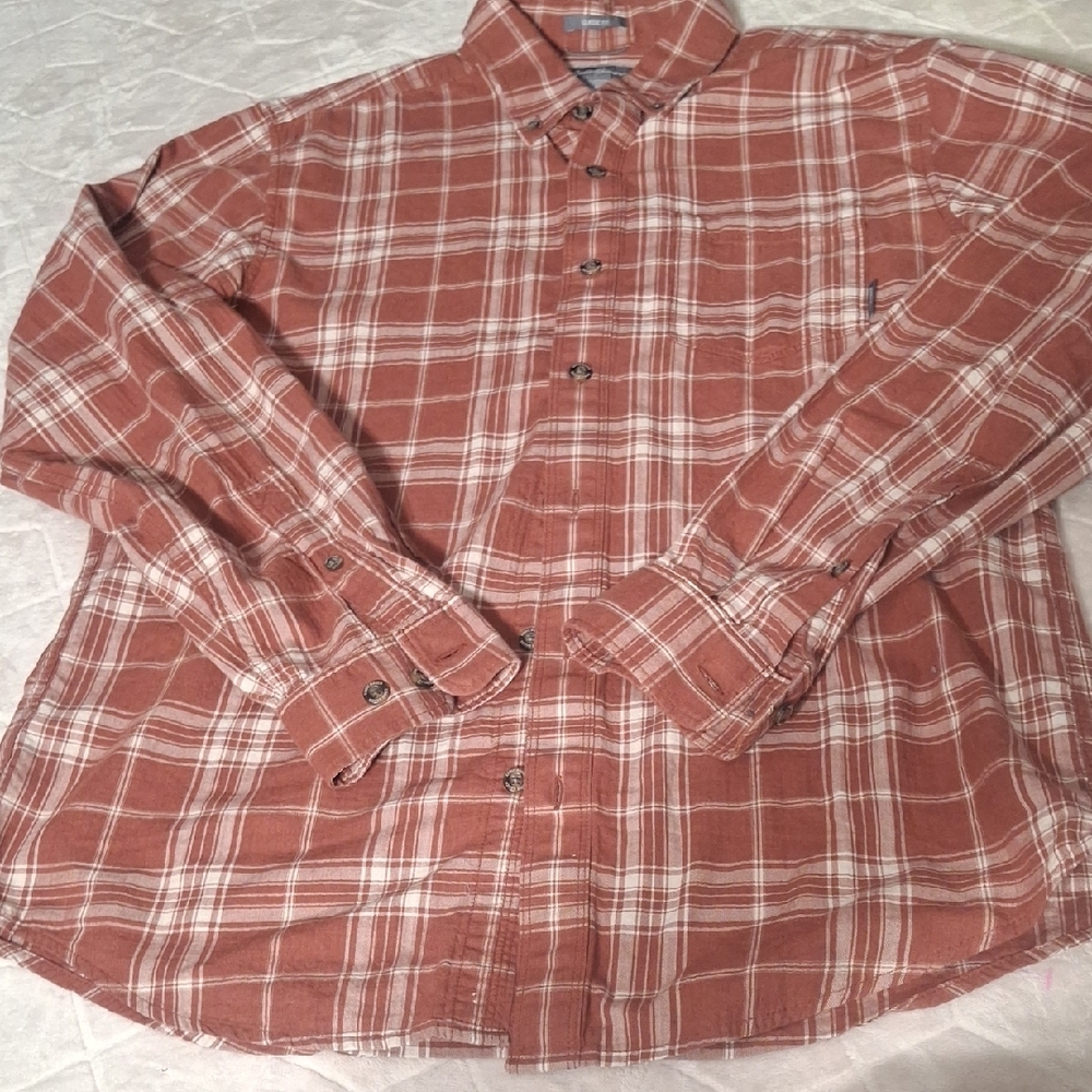 Eddie Bauer Men's Plaid Button-Down Shirt - Rust Red